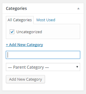 Figure 2: Add category through Add New Post or Edit Post Page
