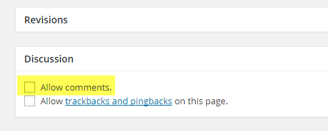 Figure 2: Disable Comments on a Page/Post