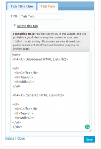 Figure 5: HTML in Tab Content