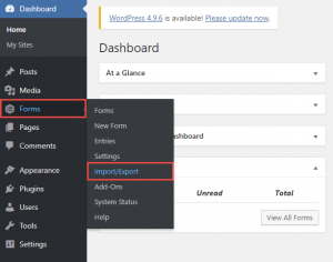 Figure 1: Dashboard -> Forms -> Import/Export